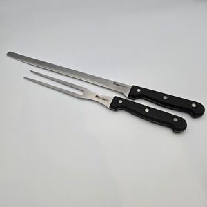 Ronco Six Star+ 2 Piece Carving Set Stainless Knife and Fork Black Triple Rivet